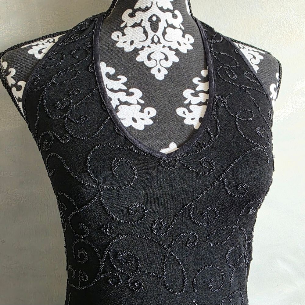 Vintage Black Halter Beaded Maxi Dress Cache Sz M - Picture 4 of 16